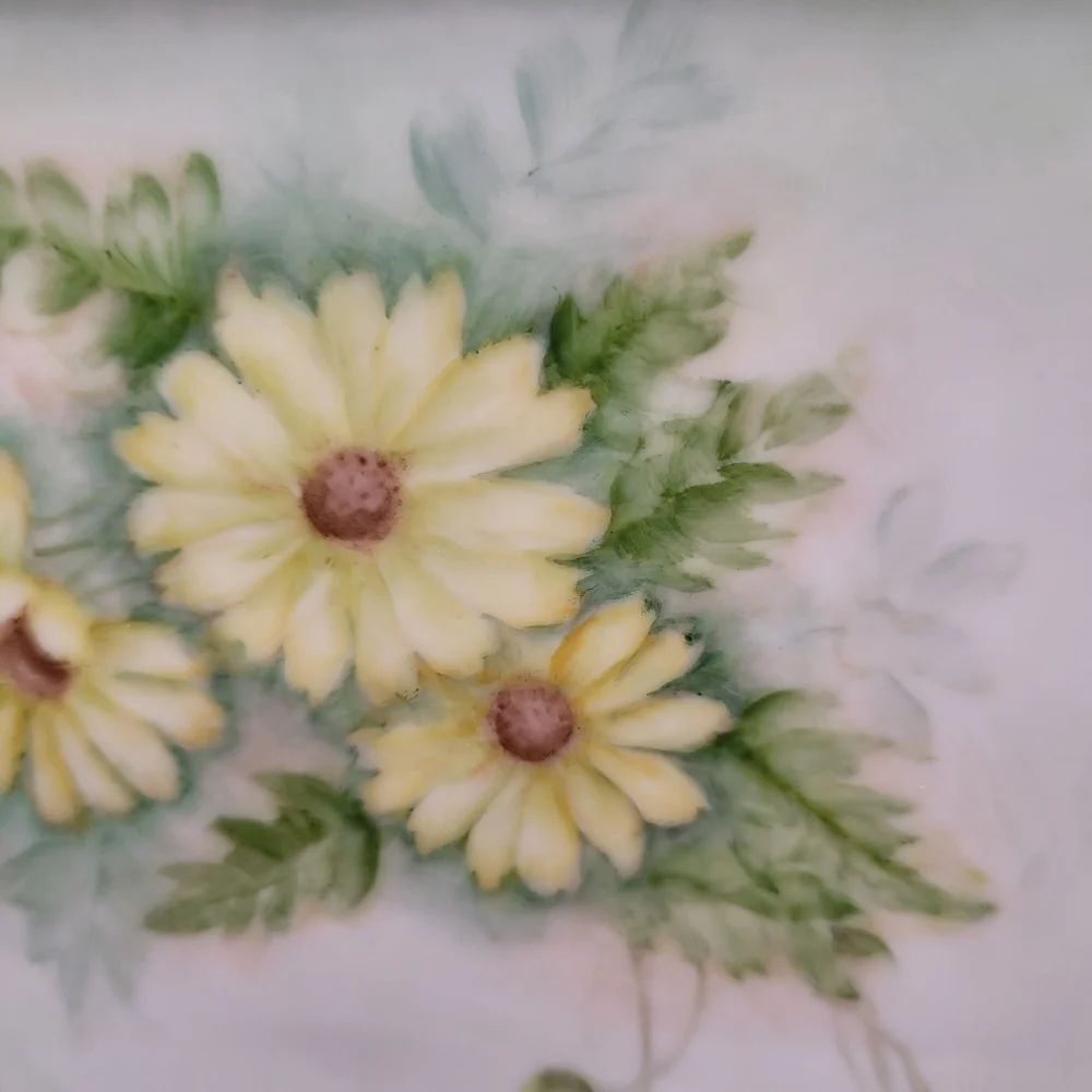 Vintage Hand Painted Floral Ceramic Vanity Tray Serving Plate Artist Signed